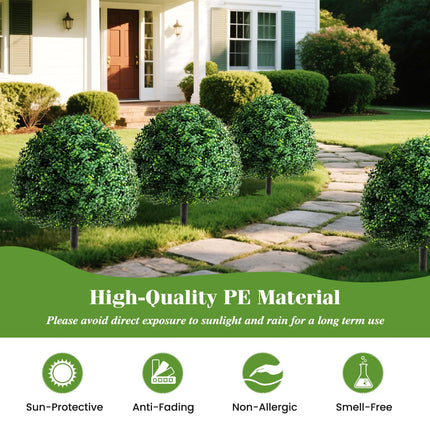 Dreamade 28 Inches Artificial Boxwood Topiary Ball Tree Set Sun-Protective Fake Shrub Plants