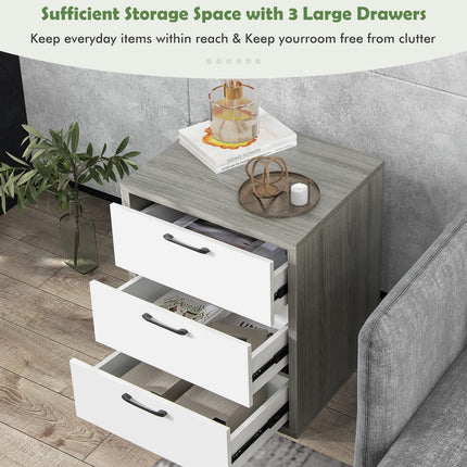 Dreamade Storage Drawer Dresser - Wood End Table, Night Stand with 3 Drawers (1, White & Gray)