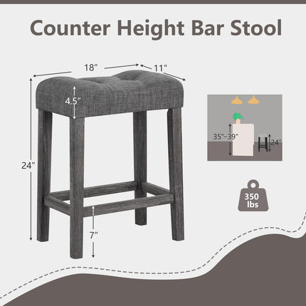 Dreamade 24" Bar Stools, Backless Counter Height Saddle Bar Stools w/Padded Seat, Solid Rubber Wood Legs