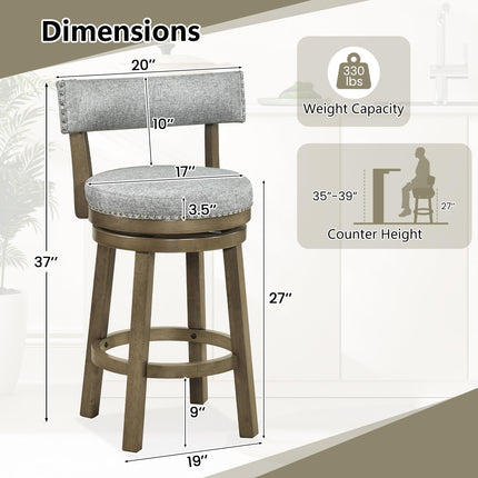 Dreamade Swivel Bar Stool | 27" Counter Height Stool with Linen Fabric Upholstered Seat & Back