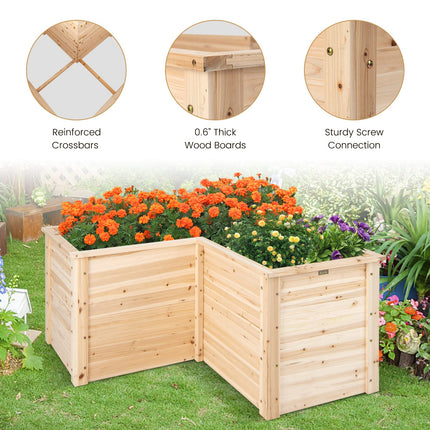Dreamade Raised Garden Bed, 47.5" x 47.5" x 24.5" Wooden Planter Box, Outdoor L-Shaped Deep Garden Bed for Sapling Flower Herb Vegetable Fruit