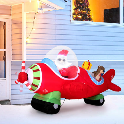 Dreamade 7.2 Ft Animated Inflatable Santa on Plane Pre-lit Blow up Yard Decoration