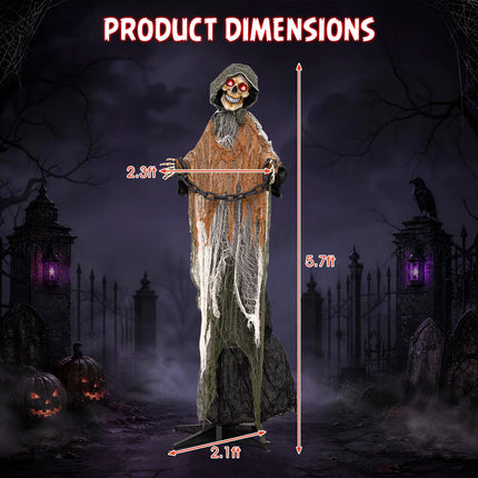 DREAMADE 5.7 ft Halloween Life-Size Animated Grim Reaper with Iron Chain