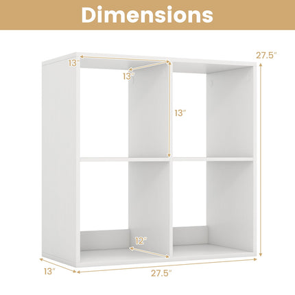 Dreamade 4-Cube Bookcase, White Cubby Bookshelf w/Back Guardrail & Anti-Tipping Kits