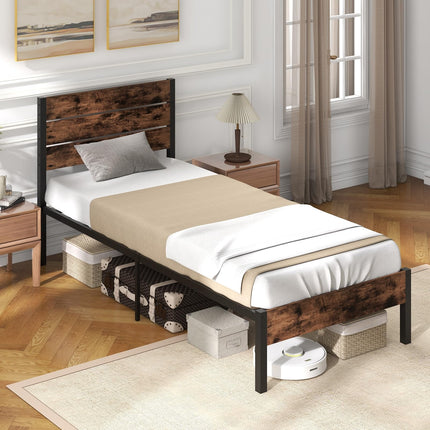 Dreamade King/Queen/Full/Twin Size Metal Platform Bed Frame, Industrial Bed Frames with Wood Headboard