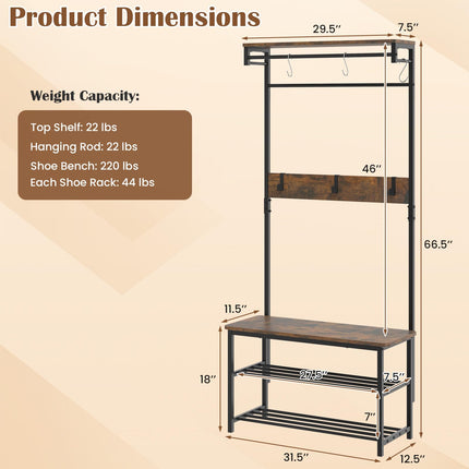 Dreamade 4 in 1 Hall Tree with Bench and Shoe Storage