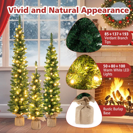 Dreamade 3' 4' 5' Pre-Lit Artificial Christmas Tree Set of 3
