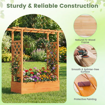 Dreamade Wooden Raised Garden Bed with Trellis & Hanging Roof