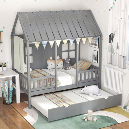 Dreamade Twin House Bed with Trundle