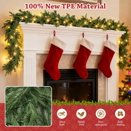 9 FT Pre-lit Artificial Cypress Christmas Garland with 50 Warm White LED Lights and 130 Branch Tips