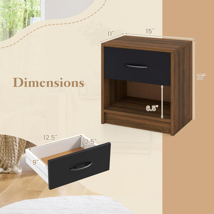 Dreamade Night Stand Set of 1/2 with Drawer, Wood End Table with Open Storage Shelf for Bedroom