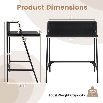 Dreamade 31.5" Small Computer Desk with Raised Storage Shelf & Heavy-Duty Metal Frame
