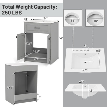 Dreamade 24” Undermount Bathroom Cabinet with Ceramic Basin