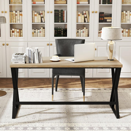 Dreamade Large Computer Desk 59" Industrial Home Office Desk with Z-Shaped Metal Leg & Crossbar