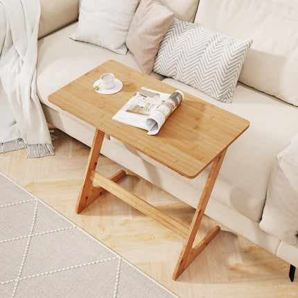 Dreamade Bamboo TV Tray Table, Z Shaped Sofa Couch Side Table for Eating Snacks Coffee Laptop