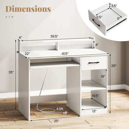 Dreamade White Desk with Drawers Modern Home Office Desk