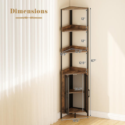 Dreamade 6-Tier Corner Shelf 67 Inches Tall Corner Bookshelf with Cabinet Industrial Bookcase