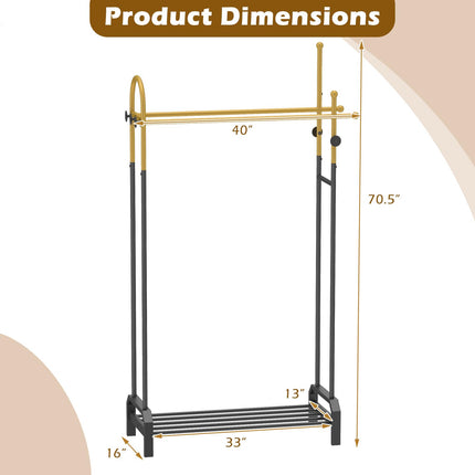 Dreamade Double Rod Freestanding Clothes Rack with 5 Coat Hooks