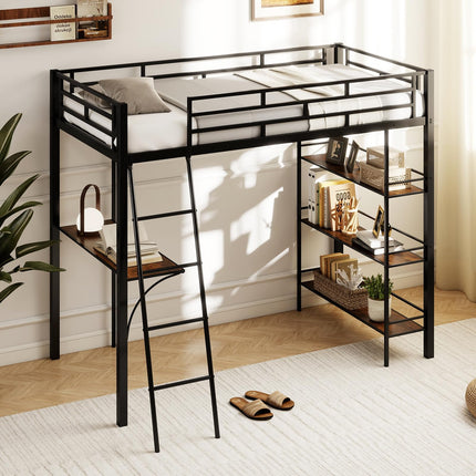 Dreamade Twin Size Loft Bed with Desk & Shelves for Kids