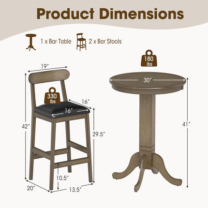 Dreamade 3 Pieces Wood Bar Table Set for 2