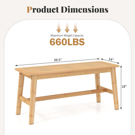 Dreamade 39.5" Bamboo Dining Bench with Handwoven Rattan Seat