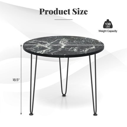 Dreamade Round Coffee Table, Faux Marble Center Table with Metal Legs, Sofa Accent Side Table