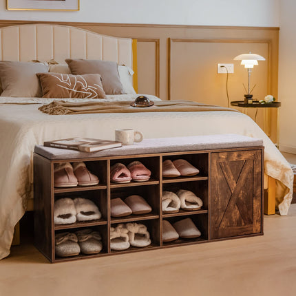 Dreamade Shoe Bench, 3 Tier 9 Cubes Storage Bench with Adjustable Shelves (Rustic Brown)
