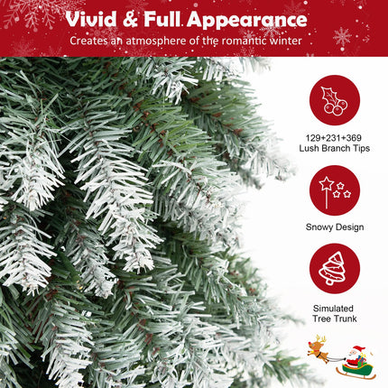 Dreamade 3' 4' 5' Pre-Lit Artificial Christmas Tree Set, Slim Pencil Xmas Trees with Snowy Leaves