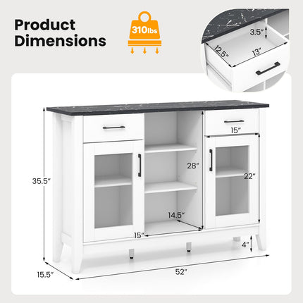 Dreamade Sideboard Buffet Cabinet with 2 Drawers, Kitchen Storage Cabinet w/2 Doors, Open Compartments