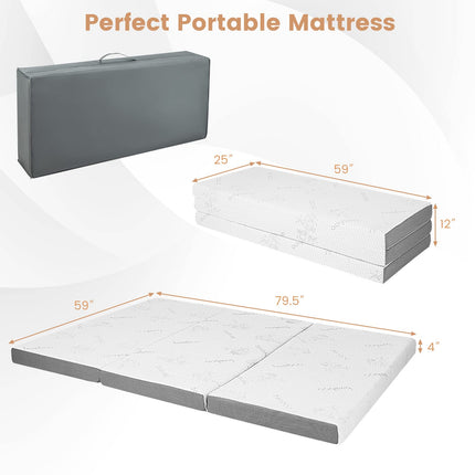 Dreamade 4 Inch Tri Folding Mattress,CertiPUR-US Gel-Infused Memory Foam with Bamboo Cover Carry Bag