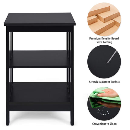 Dreamade Nightstand 3-Tier Sofa Side Table W/Reinforced Bars and Stable Structure