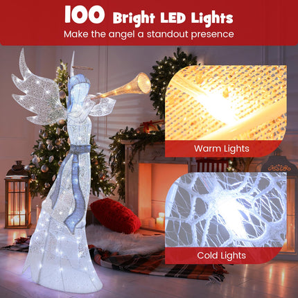 Dreamade 5 FT Lighted Trumpeting Angel, Light-up Christmas Angel with LED Lights