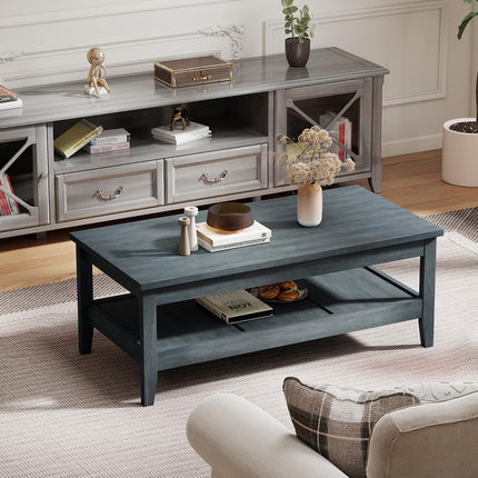 Dreamade Farmhouse Coffee Table Rustic Cocktail Center Table with Thickened Tabletop