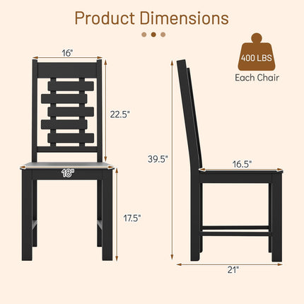 Dreamade Wooden Dining Chairs Set 100% Solid Rubber Wood Kitchen Chair with High & Tilted Backrest