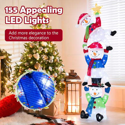 Dreamade 6 ft Christmas Stacked Snowman, 3D Pre-Lit Snowman Decoration w/ 155 LED Lights