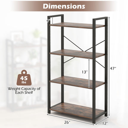 Dreamade 4-Tier Bookshelf, Industrial Bookcase with Open Shelves, Metal Frame, 2 Anti-Toppling Kits