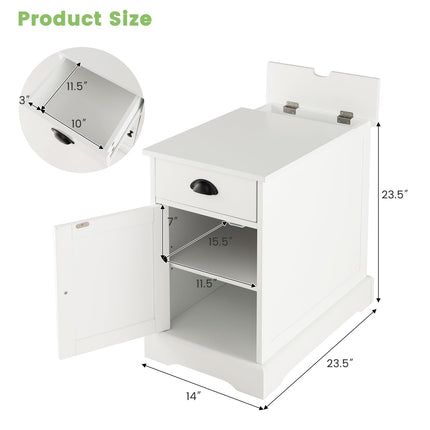 Dreamade End Table with Charging Station Set of 2, Flip Top Side Table with USB Ports and Outlets, White
