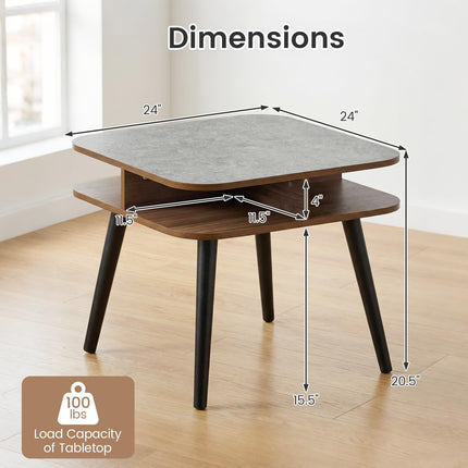 Dreamade 2-Tier Faux Marble End Table Set of 1/2