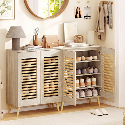 Dreamade Shoe Cabinet 4-Tier Shoe Rack Organizer Cabinet(Louvered Door)