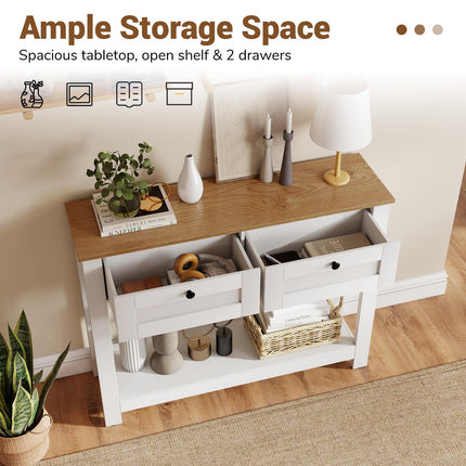 Dreamade Farmhouse Console Table with 2 Drawers 42" Long Narrow Entryway Table