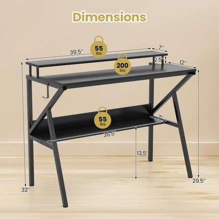 Dreamade Space Saving Computer Desk with Monitor Stand and Extra Storage Shelf for Work Study