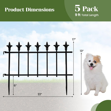 Dreamade No Dig Decorative Metal Garden Fence with Fleur-de-Lis Finials