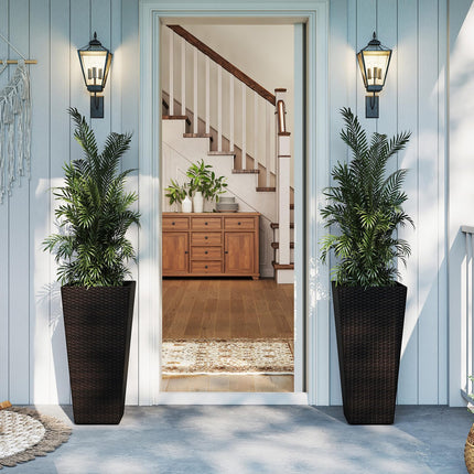 Dreamade Set of 2 Outdoor Wicker Flower Pot 30 Inch Tall Planters with Drainage System PE Rattan Flower Pots