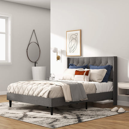 Dreamade Full Size Linen Fabric Upholstered Platform Bed Frame