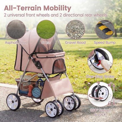 Dreamade Foldable Pet Stroller for Small Dogs & Cats