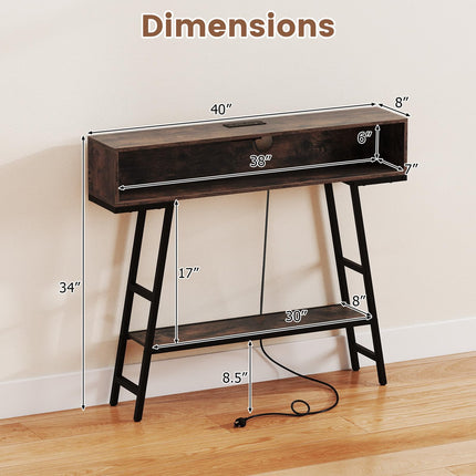 Dreamade Console Table with Charging Station & LED Lights