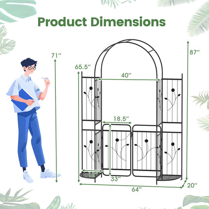Dreamade 87'' Metal Garden Arbor with Lockable Gate and Planter Shelves