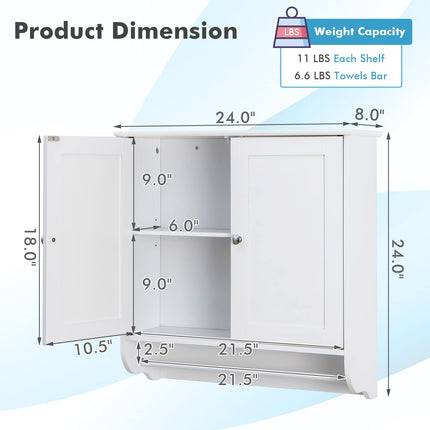 Bathroom Cabinet Wall Mounted - Over The Toilet Medicine Cabinet with Double Doors - Dreamade