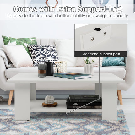 Dreamade Wood Coffee Table w/Storage Shelf, 36"L 2-Tier Large Modern Tea Table, White