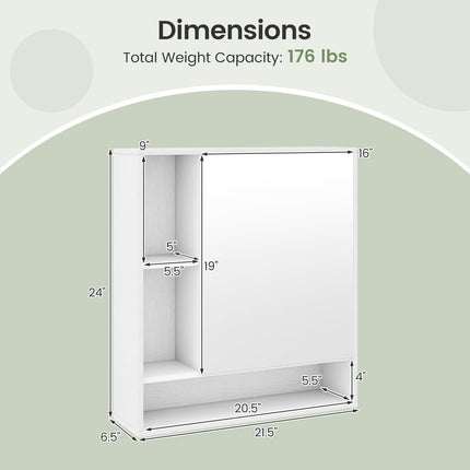Dreamade Bathroom Wall Mounted Medicine Cabinet w/Single Door